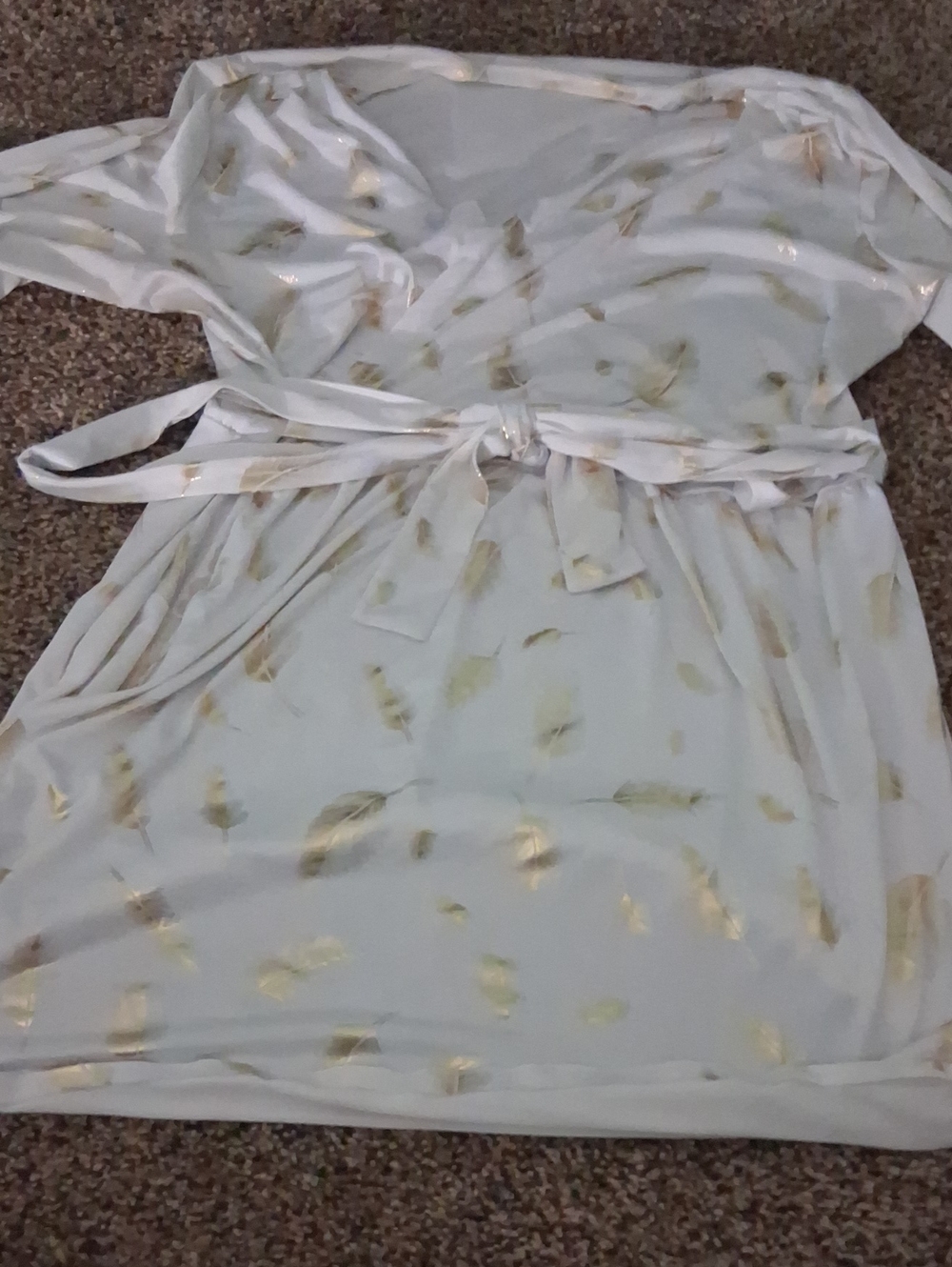 White and Gold Feather-Print Women's Wrap Top